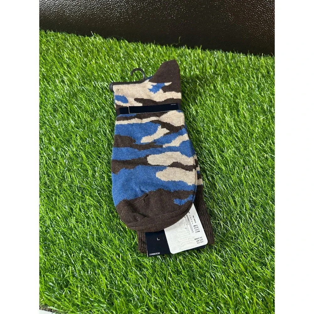 Cremieux Italian Cotton Yarn Dress Socks Camo Print Blue Brown‎ Mens Size 6-12.5